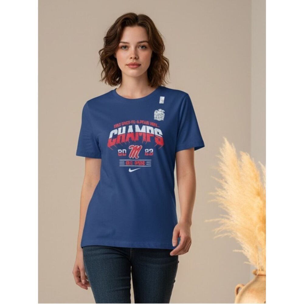 NWT NIKE Unisex Blue Short Sleeve 2023 Peach Bowl NCAA Ole Miss Univ - Size S